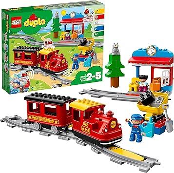 LEGO Duplo Tren de Vapor de Juguete para Niños y Niñas de 2 a 5 años con Luz y Sonido, Set con 16 Vías para Trenes y Figuras Educativas para Bebés, Idea de Regalo Infantil 10874